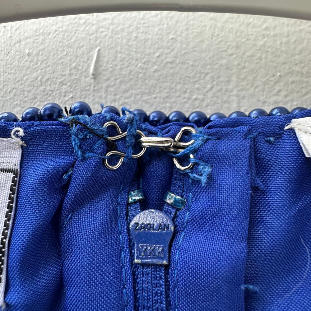 Stenay Cobalt Blue Hand-Beaded Silk Top - Sequin Vintage Glam - Handmade - XL - Picture 14 of 16